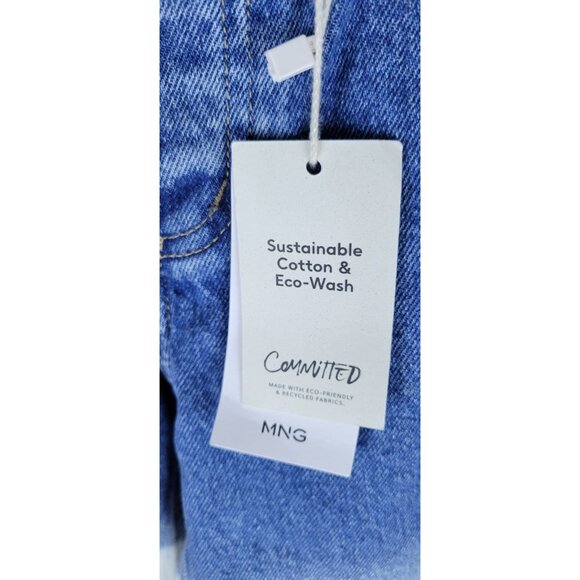 Mango MNG Women 36 High Waist Bermuda Jean Shorts Sz 4 Blue/White TIEDYE Bottoms - Picture 3 of 7